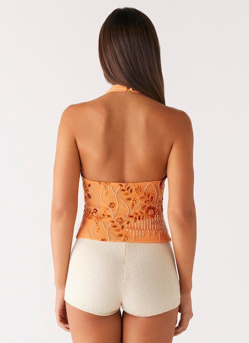 Atlanta Sequin Halter Top - Orange